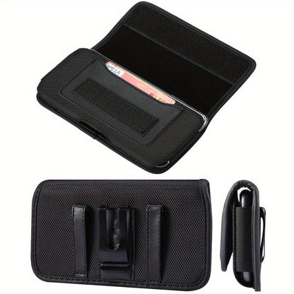 Nylon Phone Belt Clip Holster Pouch with Card Slot & Carabiner Hook - Horizontal Universal Cell Phone Carrying Case for iPhone 16 15 14 13 12 11 Pro Max, Samsung Galaxy S25 S24 S23 S22 Ultra A55 A35 A15 Note 20 & More