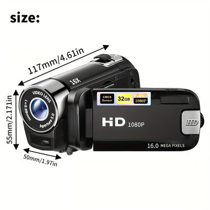 270° Flip Screen Digital Camera 1080P Full HD – LED Fill Light, 16X Zoom, 2.7" Display, Wide Angle Lens, One-Touch Phone Upload, Selfie Vlogging Camera for Outdoor Photography & Travel