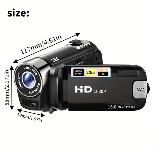270° Flip Screen Digital Camera 1080P Full HD – LED Fill Light, 16X Zoom, 2.7" Display, Wide Angle Lens, One-Touch Phone Upload, Selfie Vlogging Camera for Outdoor Photography & Travel