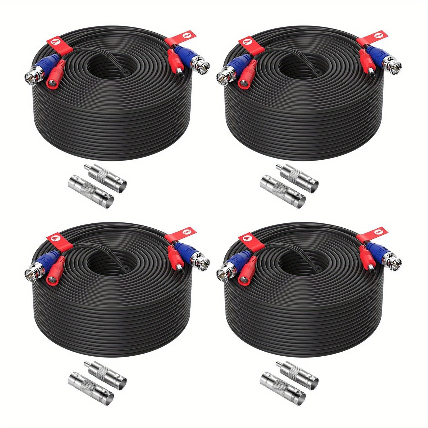 CCTV BNC Cable 4-Pack 100ft 30M, ZOSI Video Power 2-in-1 Security Camera Cable with BNC Connector and DC Plug, 100% Pure Copper, Plug and Play for DVR Security Surveillance System, Black