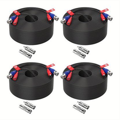 CCTV BNC Cable 4-Pack 100ft 30M, ZOSI Video Power 2-in-1 Security Camera Cable with BNC Connector and DC Plug, 100% Pure Copper, Plug and Play for DVR Security Surveillance System, Black