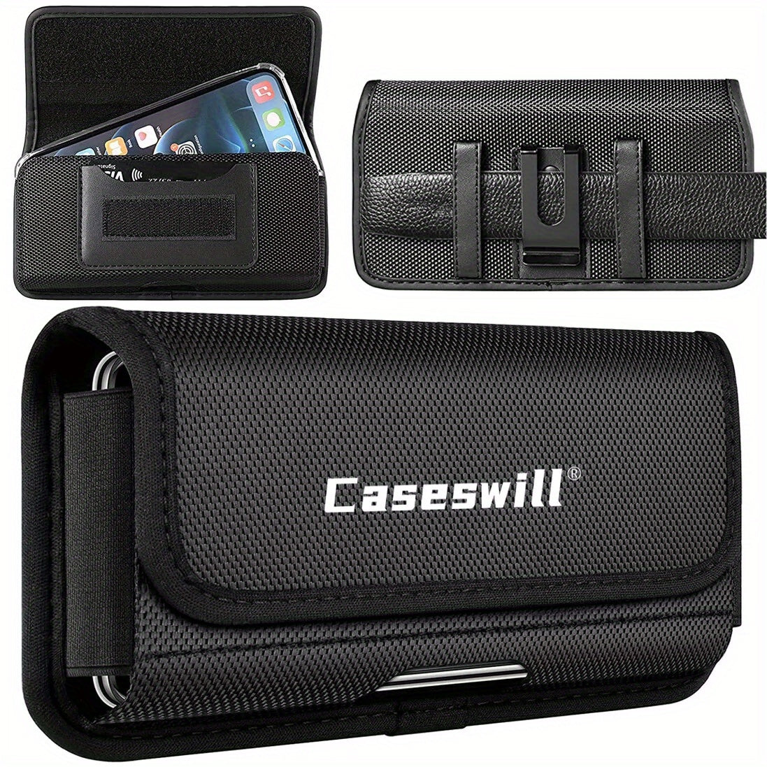 Heavy Duty iPhone Belt Clip Holster Case with Card Holder Rotating Clip Secure Snap Closure Durable Pouch for iPhone 17 Pro Max 17 Pro 17 Air 16E Plus Series – Men Outdoor Work Carry