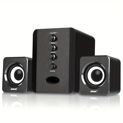 2.1 Mini Desktop Speaker System USB Powered with Independent Treble Bass Control, 3W Wired Subwoofer Speaker for PC Tablet Cellphone Laptop Home Office