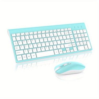 2.4G Wireless Keyboard and Mouse Combo Ultra-Thin Slim Full Size with Numpad Silent Keys Plug and Play USB Nano Receiver for Windows PC Desktop Laptop Home Office Blue Red