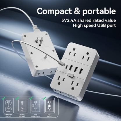 Desktop Power Strip with LED Desk Lamp & Clock 9-in-1, 4 AC Outlets & 5 USB Ports (3 USB-A & 2 USB-C), Surge Protection & Overload Safety for Office, Study, Home & School