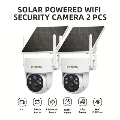 Solar PTZ Security Camera Outdoor 4K Wireless – 360° Pan Tilt Zoom, PIR Motion Detection Alarm, Full Color Night Vision, Two-Way Audio, SD & Cloud Storage, Easy Install WiFi Camera
