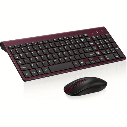 2.4G Wireless Keyboard and Mouse Combo Ultra-Thin Slim Full Size with Numpad Silent Keys Plug and Play USB Nano Receiver for Windows PC Desktop Laptop Home Office Blue Red