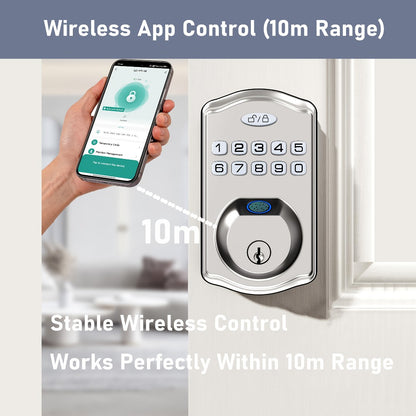 Heavy Duty Smart Deadbolt with Biometric Fingerprint & Keypad - App Control, Auto-Lock, Keyless Entry for Front Door, Office & Apartment, Zinc Alloy, Optional Handle Set Included