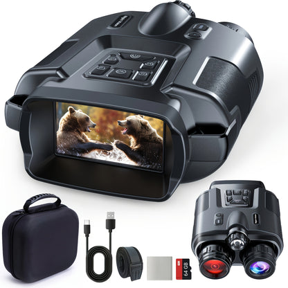 Night Vision Binoculars 4K Digital Infrared, 8x Digital Zoom 5x Optical Zoom, 5000mAh Battery, 3-inch HD Display, 64GB Card, Tactical Flashlight, for Hunting Wildlife Surveillance Outdoor