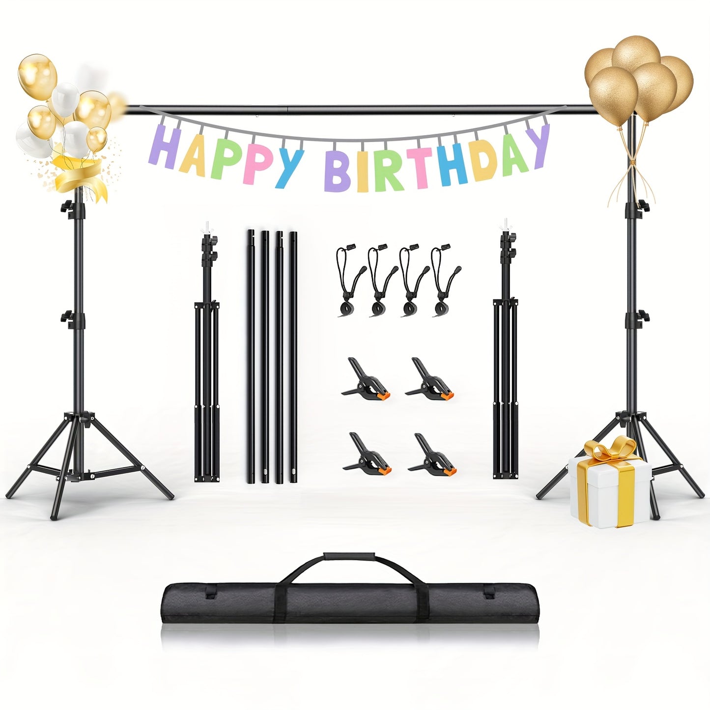 Background Stand Kit 8.5x10ft Adjustable Backdrop Stand for Birthday Party Festival Photography, Heavy Duty Crossbar Support, Easy Assembly, for Indoor Outdoor Events