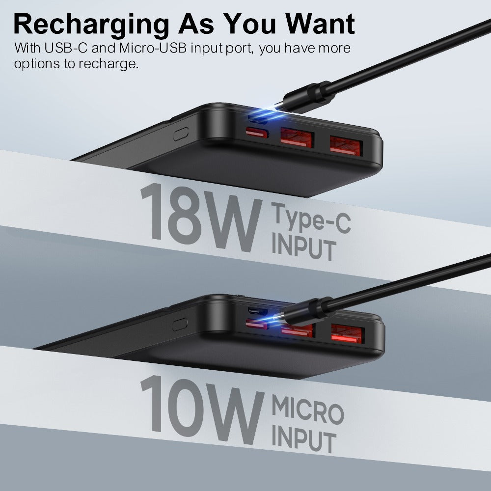 10000mAh Slim Power Bank PD 22.5W Super Fast Charging – Dual USB-A Output, 20W USB-C Input/Output, Lightweight Travel Portable Charger for Smartphones, Tablets & Heated Clothes, Gift for Men & Women