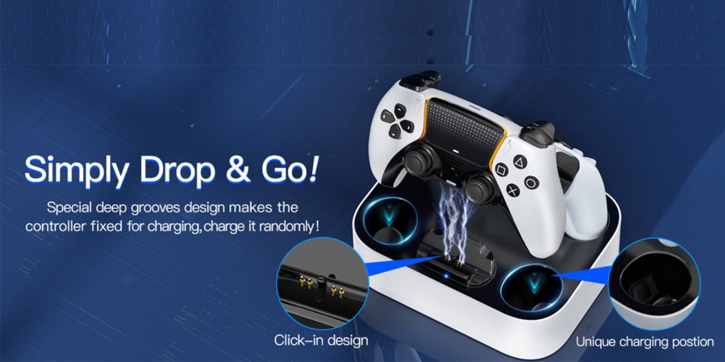 Safe Charging PS5 Controller Charging Station with Smart Chip – Dual Fast Charging Dock for DualSense & DualSense Edge, 2.5Hr Full Charge, Blue LED Indicator, Non-Slip Pad, Cable Included