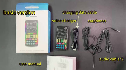 Voice Changer Sound Card with 8 Voice Effects & LED Lights – Portable Live Sound Board for PS4, PS5, Xbox, PC, Phone, Laptop, Tablet | Male to Female, Gaming & Streaming Voice Modulator