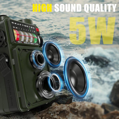 Digital Shortwave Emergency Radio 4000mAh Solar Hand Crank, AM/FM/SW/NOAA Weather Alert, 5W Speaker, SOS Alarm, LED Flashlight, SD Card & USB MP3 Player, Winter Storm Survival Gear for Home & Outdoor