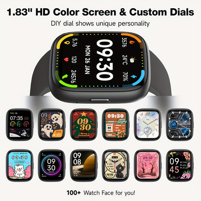 Alexa Built-in Waterproof Smartwatch 1.83" HD – Wireless Calling, 100+ Sport Modes, Heart Rate SpO2 Sleep Tracker, Optional Woven Strap – Unisex Black Green Purple Pink Gold White iPhone & Android
