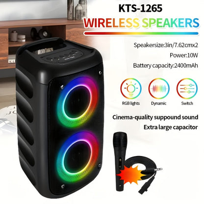 Wireless Bluetooth Speaker with Color LED Lights, MOKiN KTS-1265 Portable Party Speaker, Bass Boost, FM Radio, TF Card, USB, Type-C, Lightweight for Outdoor Travel Home Parties