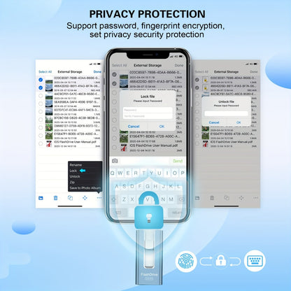 Photo Stick 256GB for iPhone iPad – One-Click Backup USB Flash Drive with Password Protection High-Speed External Memory Stick for iPhone 15 14 13 12 11 Android PC Mac