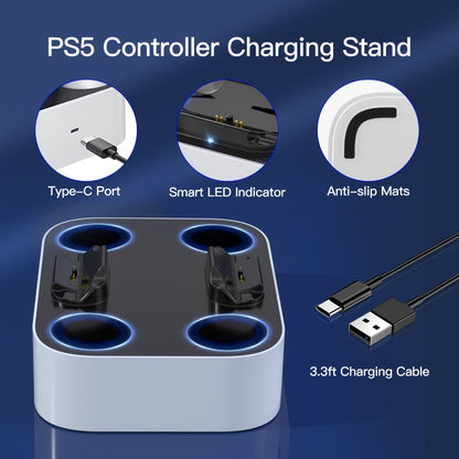 Safe Charging PS5 Controller Charging Station with Smart Chip – Dual Fast Charging Dock for DualSense & DualSense Edge, 2.5Hr Full Charge, Blue LED Indicator, Non-Slip Pad, Cable Included