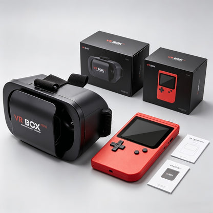 VR Headset & Retro Handheld Game Console Set – Mini 3D HD Virtual Reality Glasses with Portable Game Console, Immersive Gaming, Kids & Adults