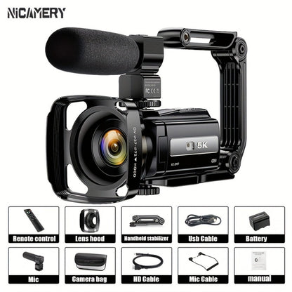 5K 30FPS Vlog Camera 48MP UHD WiFi with 16x Digital Zoom, IR Night Vision, 270° Rotatable Touch Screen & 6-Axis Stabilization - Outdoor Video Camera with Mic, Stand & Carry Bag