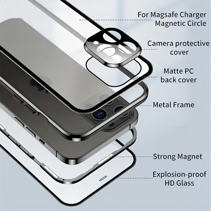 Double-Sided Glass iPhone Case with Stand 2-Piece Set Magnetic 360 Metal Frame Privacy Safety Lock Lens Protection for iPhone 16 Pro Max 16 Pro 16 Plus 16 15 Pro Max 14 Pro Max