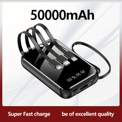 Built-in Cables Flashlight 50000mAh Power Bank Portable Charger, Fast Charging LED Display Emergency Battery Pack for iPhone Android Outdoor Travel Camping Hiking – Black Purple Available