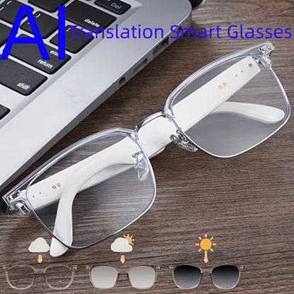 Translation Smart Glasses with 160-Language Real-Time Translation, Hi-Fi Music & HD Voice Calls – Photochromic, Metal Frame & Double-Sided Options, Built-in Mic & Speaker, Unisex