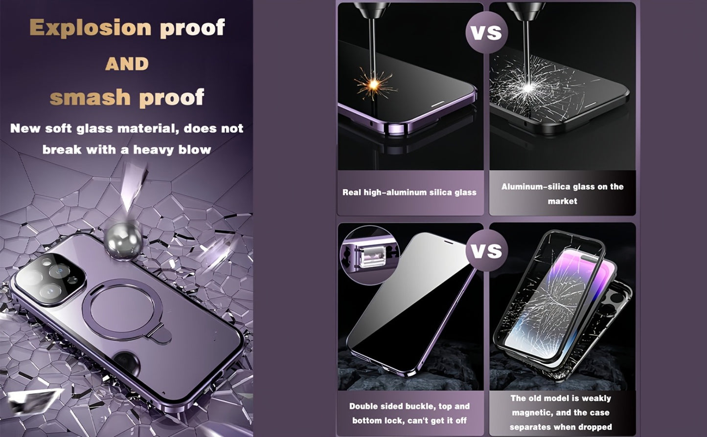 Anti-Spy Tempered Glass iPhone Case with Security Lock, Kickstand & Camera Protection – Magnetic Double-Sided Privacy Cover for iPhone 12 13 14 15 16 Pro Max Plus, Full Body Drop Protection