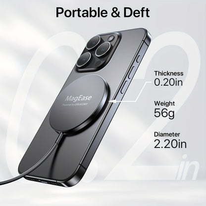 MagSafe Magnetic Wireless Charging Pad 15W Snap Alignment – Fast Charger for iPhone 17/16/15/14/13/12 & AirPods Pro/3/2, USB-C Cable & USB-A Converter Included, PD/PPS/QC Multi-Protocol | Slim Portable | Classic Black