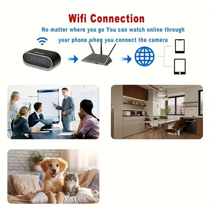 1080P WiFi Clock Camera Battery Powered, Hidden Nanny Cam with 64GB Memory Card Included, Night Vision, Motion Detection, Loop Recording, 2.4GHz Wireless, Remote Live View for Home Office Warehouse