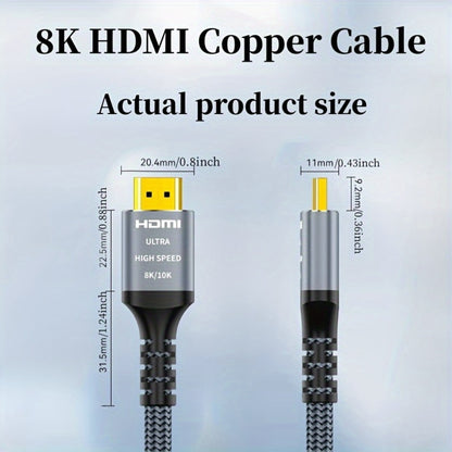 HDMI 2.1 Cable 8K 48Gbps Ultra High Speed Braided Nylon – 4K@120Hz, eARC, VRR, HDR10+, Dolby Vision, HDCP 2.3 – PS5, Roku TV, Blu-Ray, HDTV – 3.3/6.6/10/15ft