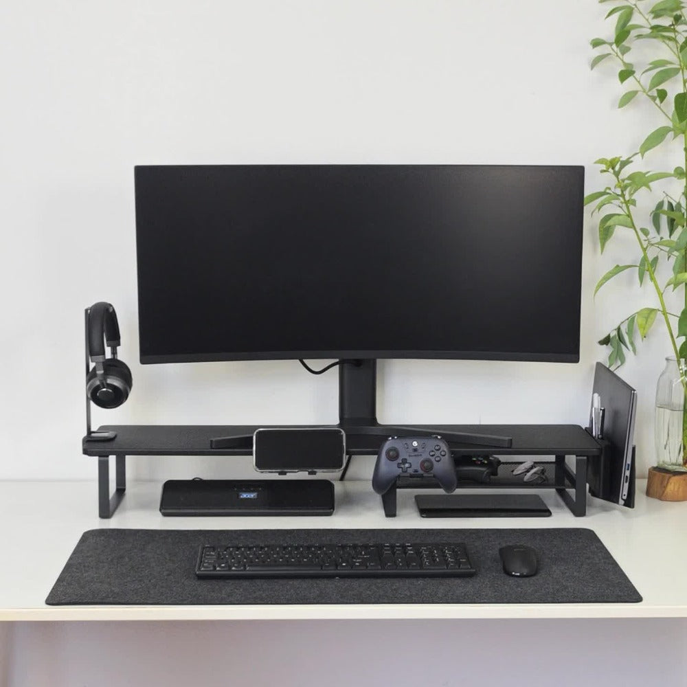 Monitor Stand Organizer with Headset Holder Phone Stand & Game Controller Holder, Versatile Desktop Riser for Computer Monitor Laptop, Gaming & Home Office Desk Organizer
