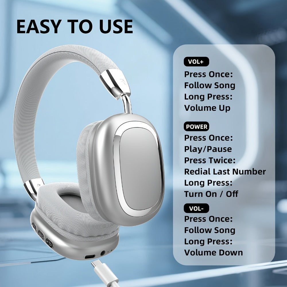 Noise Canceling Wireless Over-Ear Headphones Bluetooth 5.3 Metal 90° Rotating Earpads 6-8Hr Playtime for Music Gaming Commuting iOS Android Windows Compatible