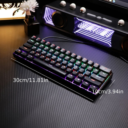 Mechanical Keyboard 61 Key Wired Cyan Switch RGB Backlit Double Shot Keycaps Compact Gaming Keyboard USB Cable for PC Mac Gamers Office Typists Business Travelers