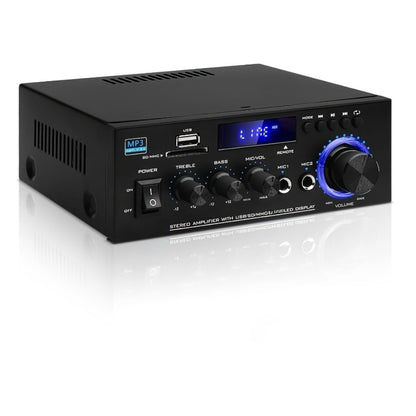 400W Bluetooth 5.0 Stereo Amplifier Receiver AK45, 2-Channel Home Audio Power Amp with Karaoke, FM Radio, USB MMC SD Card, Supports Passive Ceiling Speakers Garage Home Theater Speaker System