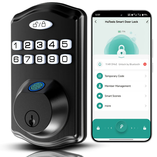 Heavy Duty Smart Deadbolt with Biometric Fingerprint & Keypad - App Control, Auto-Lock, Keyless Entry for Front Door, Office & Apartment, Zinc Alloy, Optional Handle Set Included