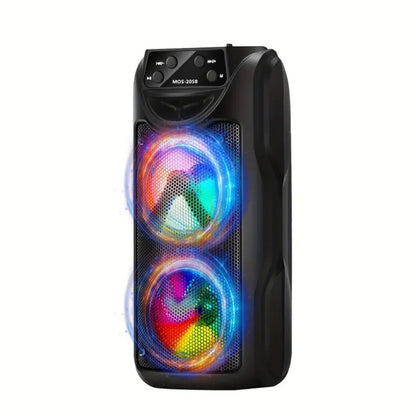 Dual Speaker Bluetooth Speaker with LED Ambient Lighting MOS-2058, Portable Wireless Stereo Sound System for Bedroom Living Room Party Outdoor Camping, Rechargeable Home Audio Speaker with Colorful Mood Lights