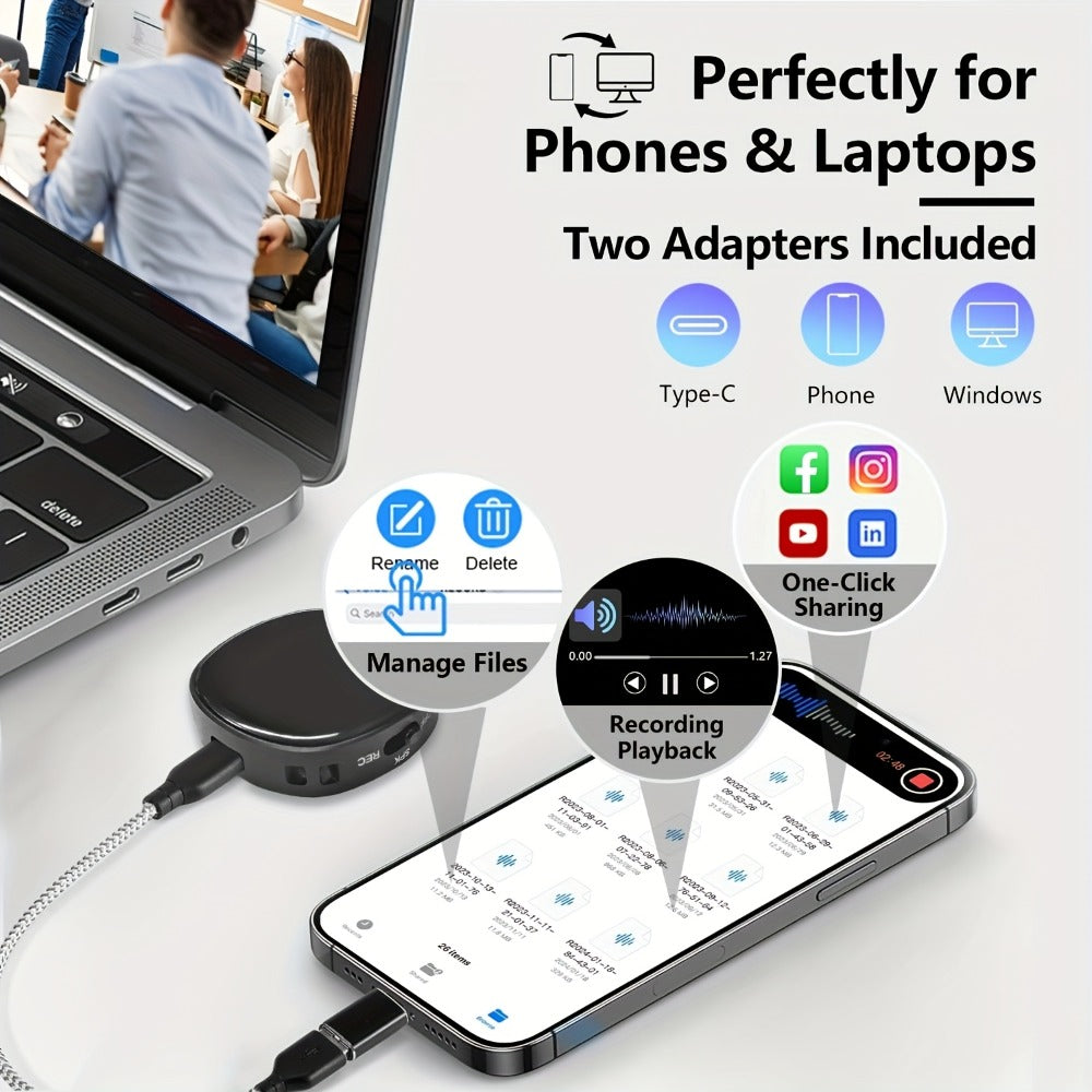 Voice Activated Recorder 64GB with AI Noise Reduction, Magnetic Digital Voice Recorder HD 3072kbps, 4000H Storage 100H Battery, Playback, 360° Mic, for Car Lectures Meetings Interviews
