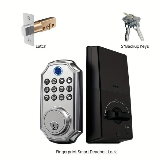 Voice Guided Keypad Deadbolt with Fingerprint, PIN, One-Time Visitor Code & Key, Backlit Keypad, Auto Lock, Long Battery Life, 15-Min DIY Install, Stainless Steel Front Door Lock for Home Airbnb