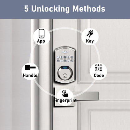 Heavy Duty Smart Deadbolt with Biometric Fingerprint & Keypad - App Control, Auto-Lock, Keyless Entry for Front Door, Office & Apartment, Zinc Alloy, Optional Handle Set Included