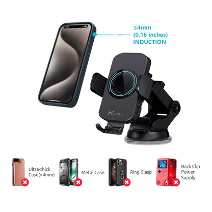 4-Color Wireless Car Charger Mount 15W Qi Auto-Clamping – Fast Wireless Charging Phone Holder for iPhone 17 16 15 14 13 12 11 Pro Max, Samsung Galaxy S24 S23 S22 S21 & All Qi Phones | Black Blue Red Gold