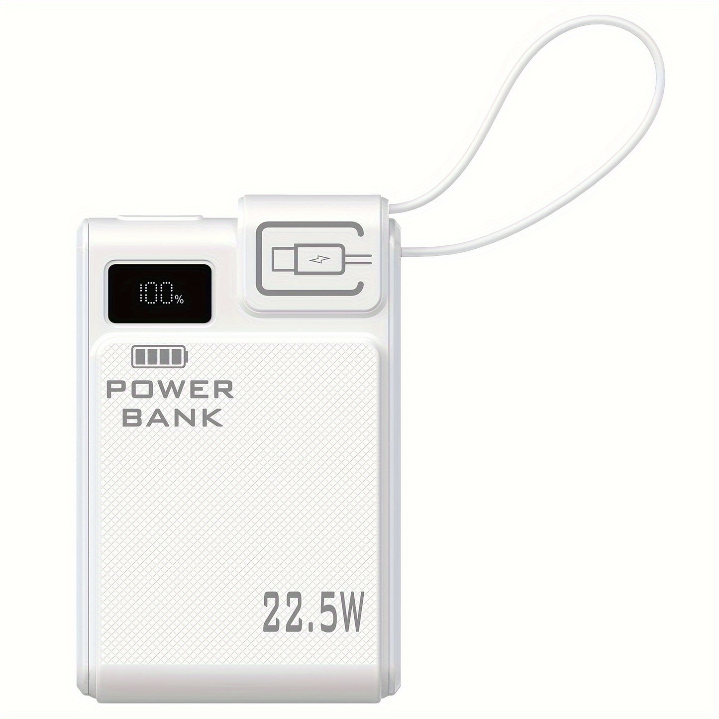 Power Bank 10000mAh 22.5W Fast Charging with Built-in USB-A USB-C Cables – 3 Ports LED Digital Display Portable Charger for iPhone Android Samsung iPad | White Black Green