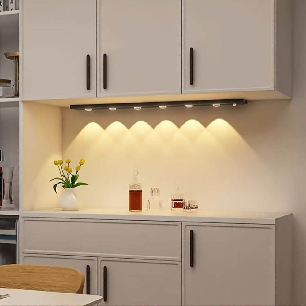 Motion Sensor Cabinet LED Strip Light USB Rechargeable 1400mAh - 3 Color Dimmable Wireless PIR Auto On Off 4 Sizes for Kitchen Wardrobe Wine Cabinet Shoe Cabinet Closet Bedroom Night Light