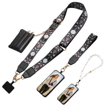 Phone Lanyard Crossbody Strap with Zipper Pouch & Beaded Charm Adjustable Hands-Free Cell Phone Shoulder Strap – Universal Fit for Most Smartphones Women Teens Travel Daily