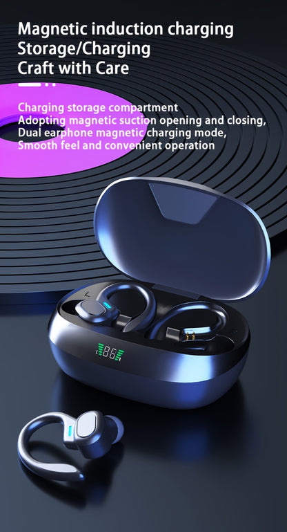 Sport Ear Hook Wireless Earbuds Bluetooth 5.4, Open-Ear Sports Earphones with Mic, 24H Playtime, LED Display Charging Case, Running Fitness Earbuds for Men Women, Black