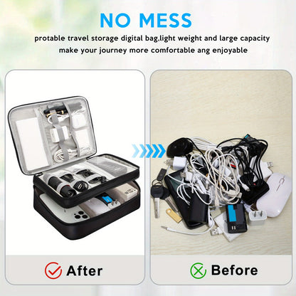 Cable Organizer Bag for Travel Double Layer – Water-Resistant Electronics Case with Removable Dividers | Cables, Chargers, Power Bank & Tablet, Grey & Black