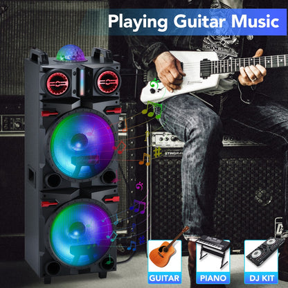 Karaoke Party Bluetooth Speaker with Sound Reactive Lights, 1000W Peak DJ Subwoofer Stereo Boombox, USB SD AUX FM Radio, Telescopic Rod Remote Control for Outdoor Indoor Party