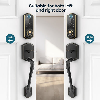 SMONET Smart Deadbolt Lock Set with Handle - Fingerprint, Bluetooth App & Keypad, Auto-Lock, Keyless Entry for Home, Office, Airbnb & Hotel, Oil Rubbed Bronze, Black & Silver