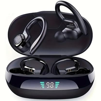 Sport Ear Hook Wireless Earbuds Bluetooth 5.4, Open-Ear Sports Earphones with Mic, 24H Playtime, LED Display Charging Case, Running Fitness Earbuds for Men Women, Black