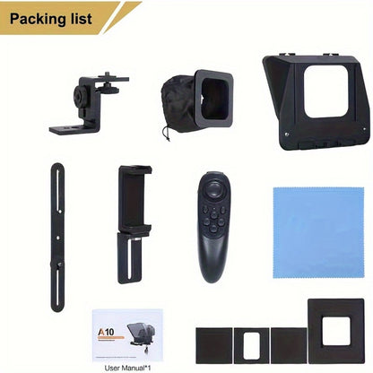 A10 Portable Teleprompter for Smartphone & DSLR Camera | Phone Holder & Remote Control for Video Recording, Live Streaming, Interview, Stage Presentation & Speech